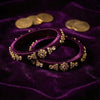 Handkraft Deep Purple Silk Thread Bangles | Floral Kundan Motif (Pair)