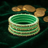 Handkraft Parrot Green Silk Thread Bangles | Crescent Moon Stone Design (Set of 4)