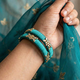 Handkraft Teal Green Silk Thread Bangles | Butterfly Motif Kundan Set